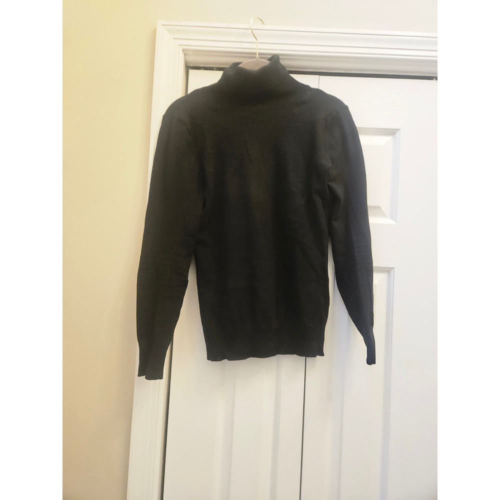 MKM Designs Black Turtleneck Sweater Womens Small Cotton Blend Long Sleeve Knit